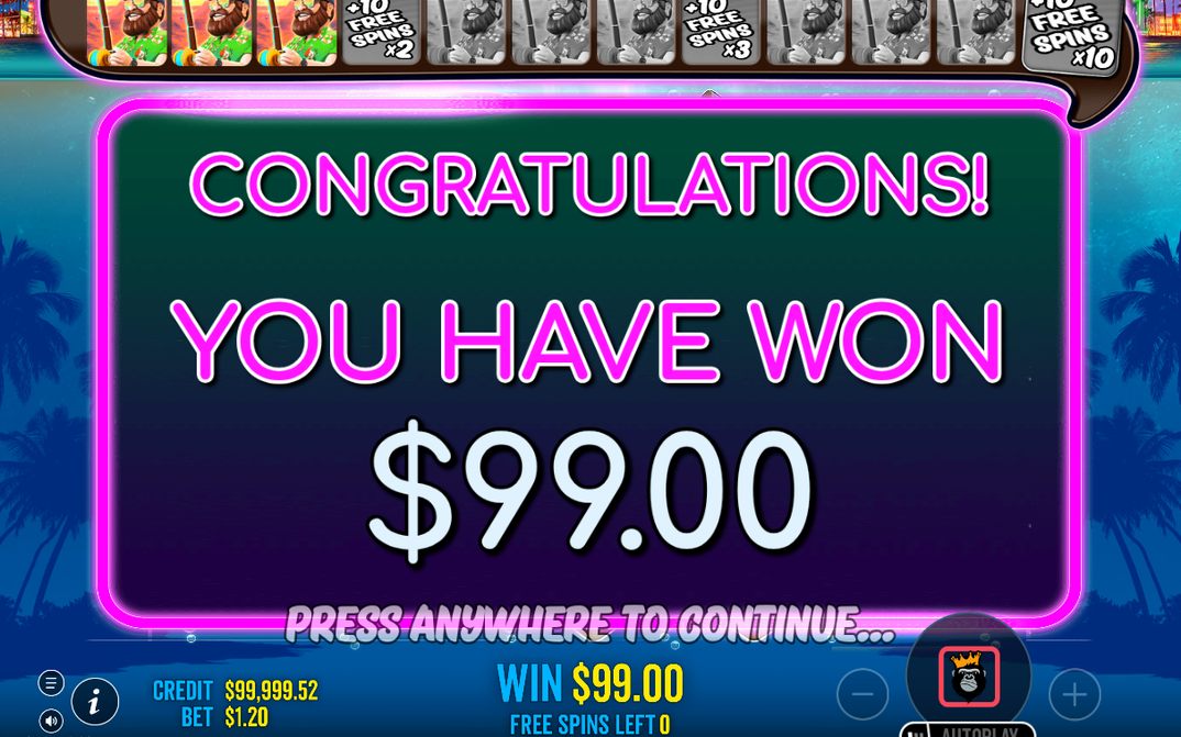 Win screen showing the total of a winning round